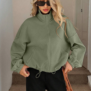 Veste zippée à col montant pour <span class=keywords><strong>femme</strong></span> 2026, coupe ample, ourlet à cordon de serrage, veste de baseball texturée - Product Image 3