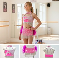 G008 Fabrication OEM ODM, Costume de danse lyrique rose vif pour filles, avec strass et plumes, tenue de danse jazz et contemporaine pour concours