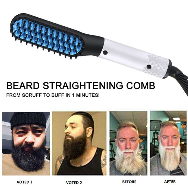 Portable Hot Now Multifuncional en Hair Styler Peine eléctrico caliente  y cepillo alisador de barba Peine alisador