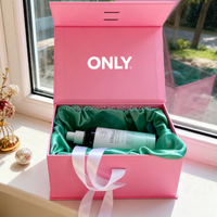 Boîte cadeau magnétique en carton rigide épais avec logo personnalisé, rose, laminée mate, pliable, avec ruban
