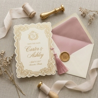 Ensemble de cartes d'invitation de mariage de luxe personnalisées avec dorure à chaud, cartes minimalistes « Save the Date », enveloppes doublées de dorure à chaud, papier cartonné artistique