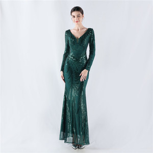 Nouvelle <span class=keywords><strong>Robe</strong></span> de Soirée Haut de Gamme à Manches Longues, Entièrement Ornée de Fleurs et de Paillettes, pour Hiver et Réunions Annuelles, pour Hôtesse - Product Image 4