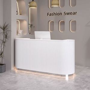 Escritorio de recepción de lujo moderno para oficina, salón de belleza, Bar, Spa, Hotel, mesa de recepción de madera blanca con mostrador de cajero, precio barato - Product Image 6