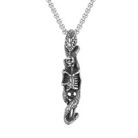 Perhiasan Gotik kalung liontin desain kerangka ular baja tahan karat
