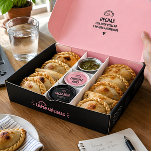Boîte d'emballage à emporter personnalisée avec logo, en carton, pour raviolis, restauration rapide, camping, avec compartiment pour sauce. - Product Image 1
