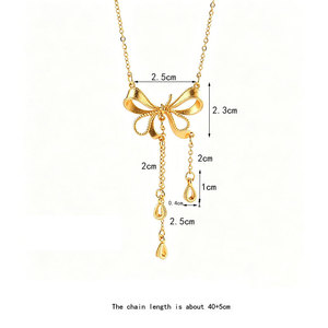 Collana con Ciondolo a Fiocco <span class=keywords><strong>in</strong></span> Acciaio Inossidabile 316L Placcato <span class=keywords><strong>Oro</strong></span> 14k/18k, Trendy e all'Ingrosso, per Donna - Regalo - Product Image 3