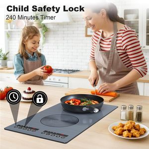 Placa de Inducción Integrada VBGK de 2300W con Doble Quemador, Control Táctil, Temporizador de 9 Niveles, Bloqueo Infantil y Protección Contra Sobrecalentamiento para Uso en Exteriores - Product Image 2