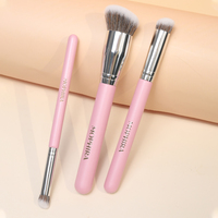 Juego de 3 Brochas de Maquillaje Veganas de Lujo para Base y Corrector, con Mango de Madera Rosa, Logotipo Personalizado, Tamaño de Viaje, Venta al Por Mayor