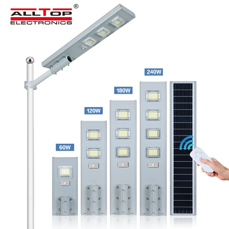 ALLTOP Ip65 Outdoor Waterproof Pathway Road Lighting SMD Integrated 60w 120w 180w 240w AIO Solar LED Street Lamp