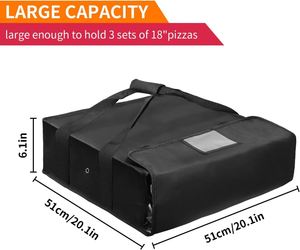 Insulated Polyester Bag Reusable Cartoon Pizza Bag with Label Window Water Proof Double Handle Black Cooler Bag 20L - Product Image 6