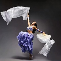 Éventails de danse du ventre en fausse soie les moins chers, pour main gauche et droite, en soie d'imitation et bambou, longs, pour costume de danse pour femmes