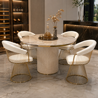 Table à manger moderne en pierre frittée avec pieds en bois cannelé demi-lune, table de cuisine ovale de luxe pour la maison, le restaurant, l'hôtel