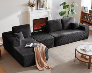 Sofá en forma de L comprimido, sofá seccional convertible moderno de pana, mueble plegable comprimido para el hogar con almacenamiento y ocio. - Product Image 5