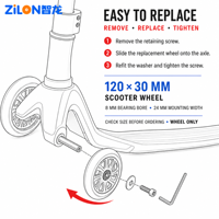 Ensemble de roues de remplacement pour trottinette à 3 roues pour enfants, pièces de rechange 120x30mm, qualité supérieure PU, 4 lumières LED blanches, roulement à billes ABEC-7