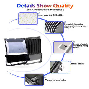 كشاف إضاءة 200 واط IP65 تيار متردد 85-300 فولت من الألومنيوم بزاوية واسعة وإضاءة دافئة للاستخدام الخارجي - Product Image 3