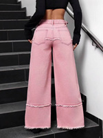 Nouveau style, vente chaude, jeans personnalisés pour femmes, jeans rose personnalisés avec motifs perforés et dégradés, jeans oversize hip-hop