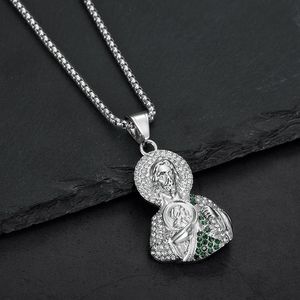 Yunnique – collier avec pendentif en acier inoxydable, plaqué or et argent, incrustation de strass Jésus-Christ, bijoux Hip Hop unisexes, cadeau - Product Image 3