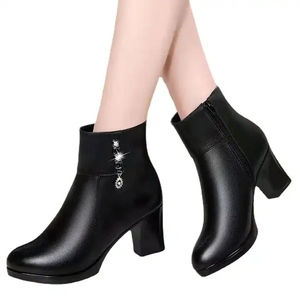 מגפי קרסול נקבה עקבים גבוהים כותנה נשים מגפי מותאם אישית רך Pu קצר צינור בתוספת קטיפה EVA בד כותנה מותאם אישית לוגו גומי - Product Image 6