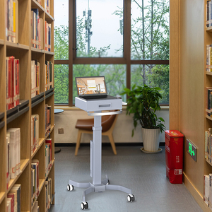 Chariot de travail moderne pour hôpital, en aluminium gris, avec 4 roues silencieuses et ressort à gaz, pour ordinateur portable et moniteur - Product Image 5