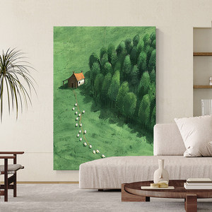 Pintura al óleo de paisaje de pradera verde y bosque, arte de pared pintado a mano estilo impresionista para decoración de entrada de sala de estar - Product Image 2