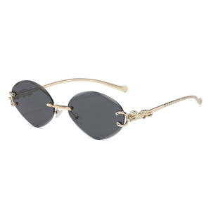 Frameless Oval <b>Sunglasses</b> Metal Frame Gold Color UV400 Protection Unisex Lightweight Style - Product Image 5