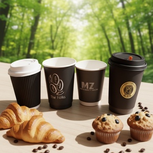 Gobelets en papier jetables à double paroi Sunshine Wholesale avec couvercle, impression personnalisée de la marque, gaufrage UV, fonction imperméable - Product Image 1