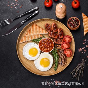 Wooden Round Serving <b>Tray</b> For Restaurant Food Display And <b>Dinner</b> Plates Made Of Eco Friendly Wood - Product Image 4
