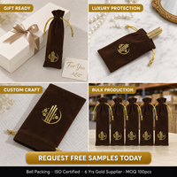 Sac cadeau en velours avec cordon de serrage, impression de logo personnalisé, pour stylos, échantillons de parfum, sac à poussière en daim marron haut de gamme pour brosse à dents
