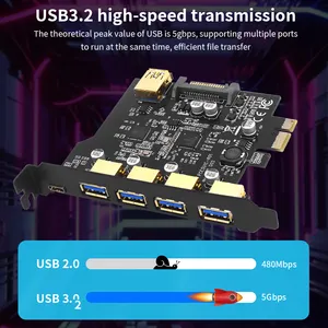 TISHRIC USB Type C PCI-E Expansion Card PCIE 1X To 5 Ports USB3.2 Type C Adapter Multiplier Add On Cards PCI Express 1X 4X 16X
