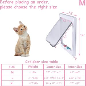 Bavette de porte pour chat verrouillable à 4 voies Taille M/L/XL Porte en plastique résistante aux intempéries pour animaux de compagnie pour chats Doggie Kitty Kittens Nouvel An Intérieur Extérieur - Product Image 2
