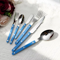 Ensemble de couverts écologiques style bistrot français, manche ABS riveté coloré, acier inoxydable 304, réutilisables pour restaurant et fête