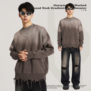 Felpa Vintage con Effetto Acid Wash, Taglio Corto, Sfumata e Invecchiata per Uomo, Maglione Lavorato a Maglia con Effetto Consumato - Product Image 5