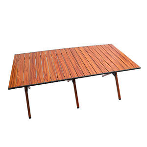 Table pliante rectangulaire en alliage d'aluminium, couleur grain de bois, portable, pour camping, barbecue, plage - Product Image 1
