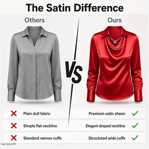 Camicetta da <span class=keywords><strong>donna</strong></span> <span class=keywords><strong>in</strong></span> <span class=keywords><strong>raso</strong></span> lucido con collo a cappuccio, maniche lunghe e bottoni frontali, elegante top da ufficio - Product Image 4
