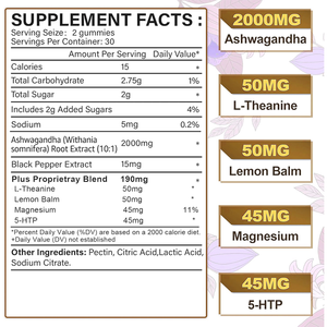 Thực phẩm bổ sung kẹo dẻo chiết xuất rễ Ashwagandha 2000mg Rosebest OEM nhãn hiệu riêng, thuần chay, bổ sung Magie và 5-HTP dành cho nam và nữ - Product Image 6