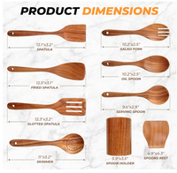 Ensemble d'ustensiles de cuisine en bois de teck de qualité supérieure, 9 pièces, spatules et cuillères en bois artisanales avec support et repose-cuillère