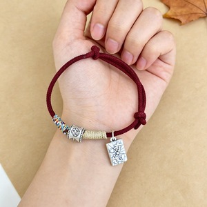Chinese Style Fu Character Red <b>Rope</b> <b>Bracelet</b> S925 Sterling Silver Lucky Charm Auspicious Woven Gift For Couple - Product Image 2
