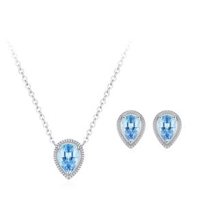 Pendientes y Collar de Plata de Ley 925 con Delicadas Gotas de Agua y Piedras Preciosas Oceánicas, Elegantes Lágrimas de Sirena, Conjunto de Joyería de Lujo - Product Image 1