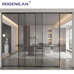 ROGENILAN Puerta <span class=keywords><strong>Corredera</strong></span> Interior de Aluminio Ultra Estrecha de 4 Paneles, Puerta <span class=keywords><strong>Corredera</strong></span> de Vidrio Negro Entrelazada para Oficina, Sala de Estar o División de Espacios - Product Image 5