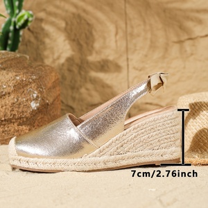Sandales compensées pour femmes printemps 2026, espadrilles à <span class=keywords><strong>plateforme</strong></span> tissées dorées, chaussures décontractées pour femmes style vacances - Product Image 5
