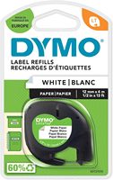 Ruban adhésif pour étiqueteuse LetraTag DYMO S0721510 91200 12mmx4m, noir sur blanc, auto-adhésif, multi-usages