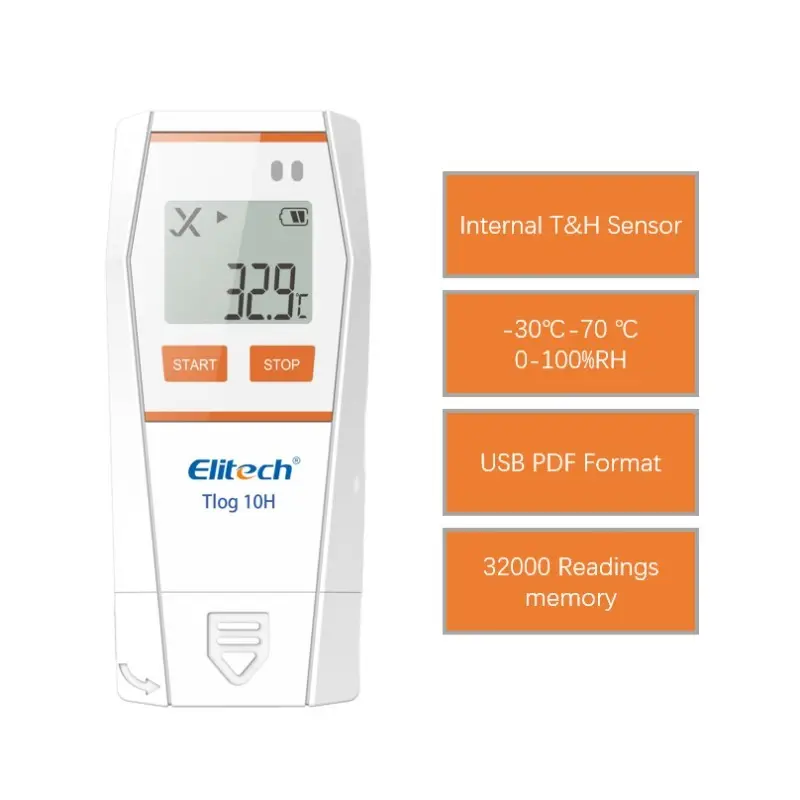 IP65 Button Cell Pharmaceuticals Temperature and Humidity Recorder Elitech Tlog 10H Multi Use LCD Display Data Logger
