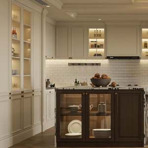 Juego de Muebles de Cocina Modulares Modernos de Estilo Europeo en Forma de L, Puerta de Madera Maciza, Tablero de Melamina, Encimera de Mármol, Blanco Brillante, Montaje en Pared - Product Image 1