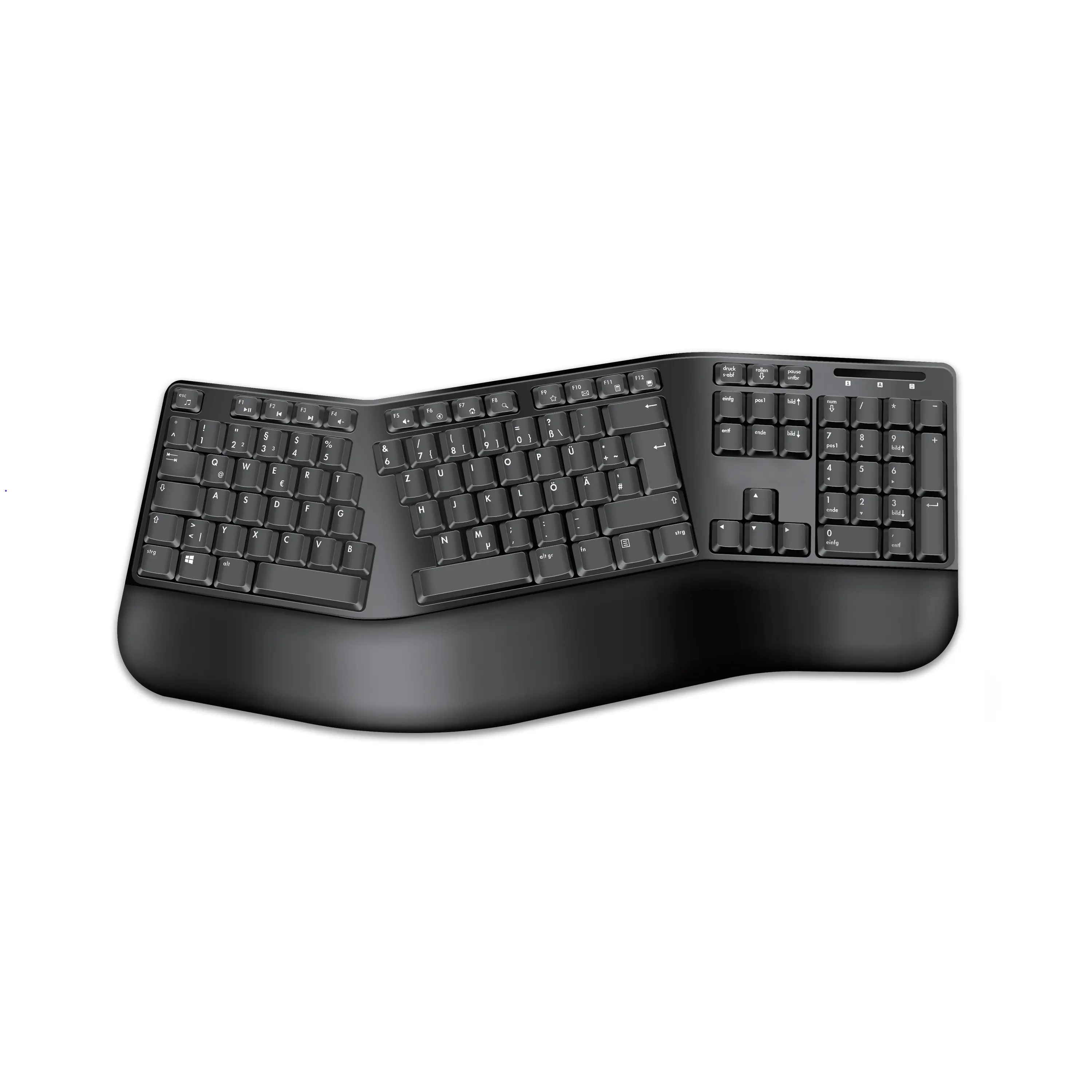 Keyboard nirkabel ergonomis desain melengkung, untuk mengetik alami 2.4G ukuran penuh Ergo Split Keyboard dengan sandaran pergelangan tangan