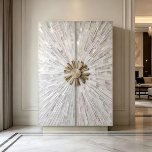 Meuble de présentation en bois massif artistique avec incrustations de nacre de luxe pour cave à vin, idéal pour les villas et les salons de grandes maisons - Product Image 2