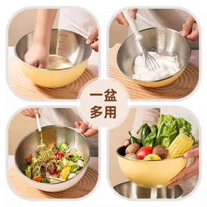 Tazón para ensalada de acero inoxidable con marcas de medición para mezclar masa, huevos, frutas y verduras, tazón multiusos para el hogar - Product Image 1