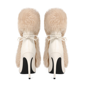 Bottines à talons aiguilles à bout pointu pour femmes tendance 2025 avec col en fausse fourrure et sangle à boucle métallique pour la vente en gros - Product Image 3