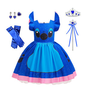 Anime <span class=keywords><strong>Lilo</strong></span> hojas disfraz <span class=keywords><strong>Stitch</strong></span> vestido <span class=keywords><strong>de</strong></span> dibujos animados para niñas verano Hawaiano hoja roja estampado niños Halloween Cosplay disfraz - Product Image 4