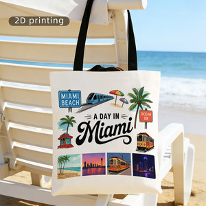 Bolso <span class=keywords><strong>de</strong></span> mano <span class=keywords><strong>de</strong></span> lona con estampado 2D A DAY IN <span class=keywords><strong>MIAMI</strong></span> para mujer, bolso <span class=keywords><strong>de</strong></span> hombro reutilizable <span class=keywords><strong>de</strong></span> gran capacidad para viajes, <span class=keywords><strong>trabajo</strong></span>, compras diarias, regalo para mujer - Product Image 1