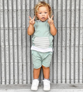 Poco Ragazzi di estate Casuale Abiti Serbatoio Nero libero di trasporto Con Cappuccio Con Coulisse Bicchierini Dei Capretti 2pcs set - Product Image 6